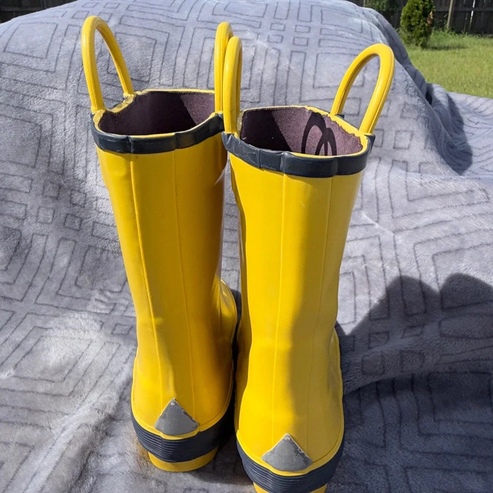 LL Bean Puddle Stomper Yellow Rubber Rain Boots Kids Size 10 Waterproof 208962